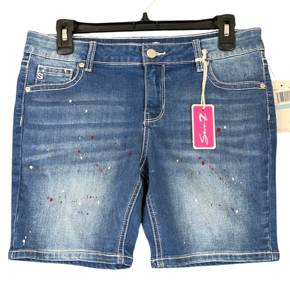 Seven7‎ Paint Splatter Distressed Denim Bermuda Jean Shorts Girls 16